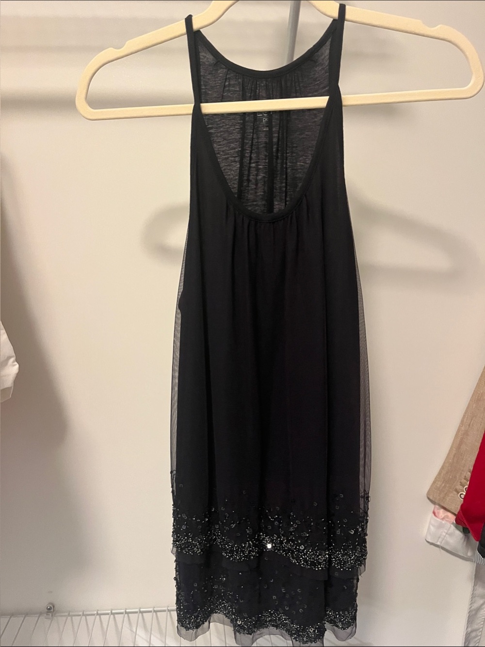 LOFT Black Beaded Sheer Layered Tank Dress